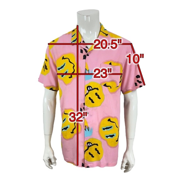 Cornerstore Bodega Pink Stoned Happy Face Mushroom Camp Shirt Mens L New $79.00 - Picture 2 of 12